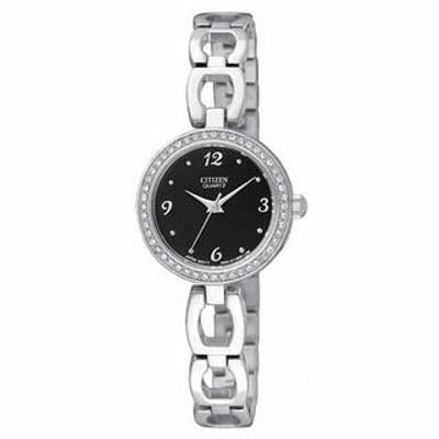 Ladies' Citizen Quartz SL Crystal Watch with Black Dial (Model: EJ6070-51E)|Peoples Jewellers