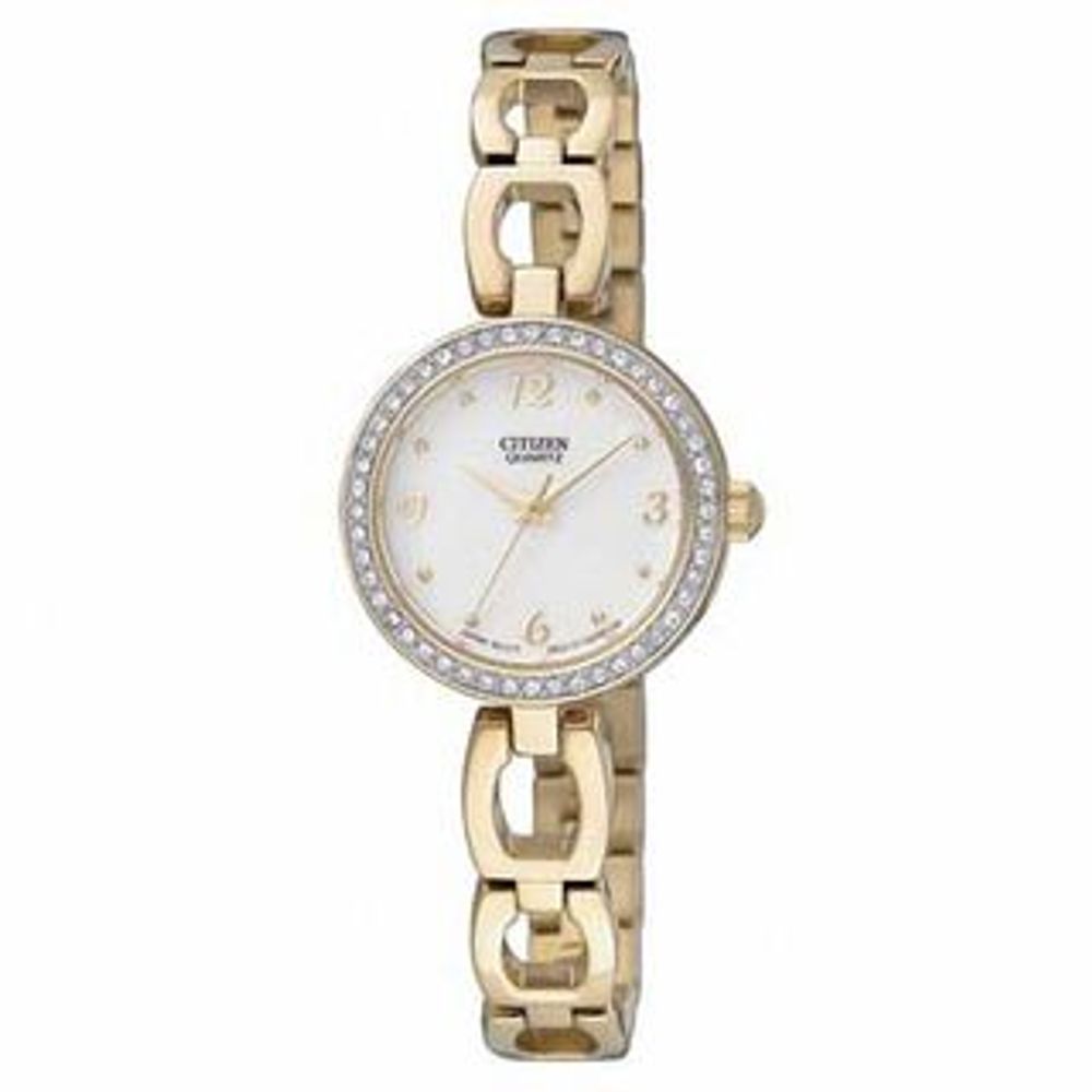 Ladies' Citizen Quartz SL Crystal Gold-Tone Watch with White Dial (Model: EJ6072-55A)|Peoples Jewellers