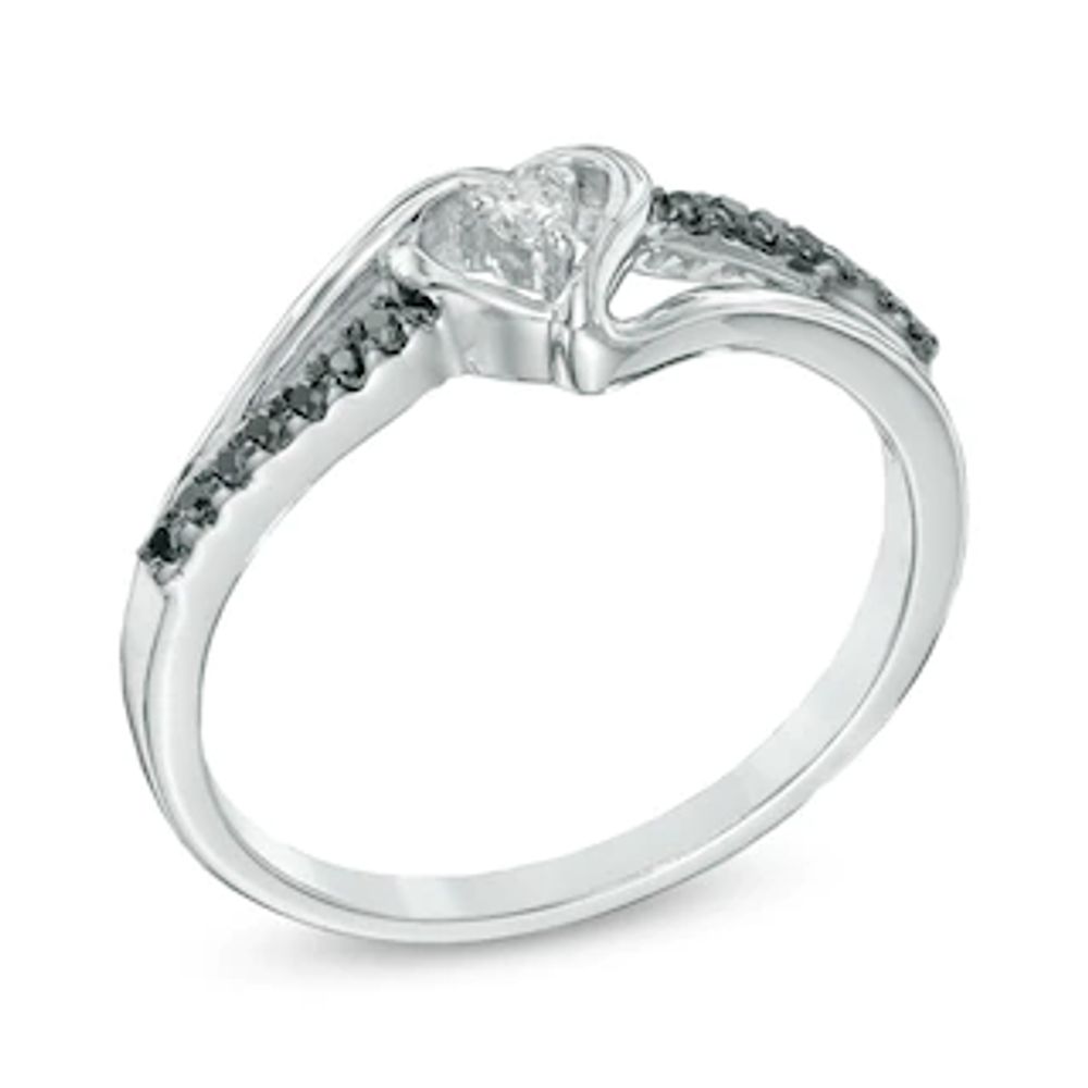 0.10 CT. T.W. Black and White Diamond Heart Split Shank Ring in Sterling Silver|Peoples Jewellers