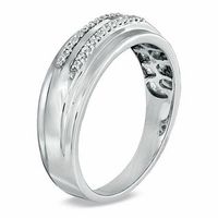 Men's 0.10 CT. T.W. Diamond Double Row Wedding Band in 10K White Gold|Peoples Jewellers