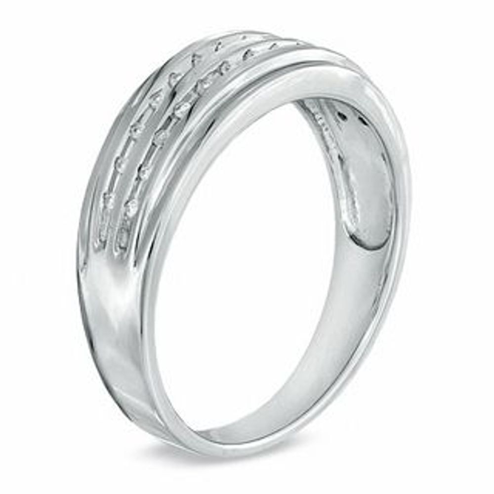 Men's 0.10 CT. T.W. Diamond Double Row Wedding Band in Sterling Silver|Peoples Jewellers