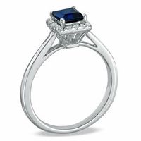 Princess-Cut Blue Lab-Created Sapphire and 0.15 CT. T.W. Diamond Engagement Ring in 10K White Gold|Peoples Jewellers