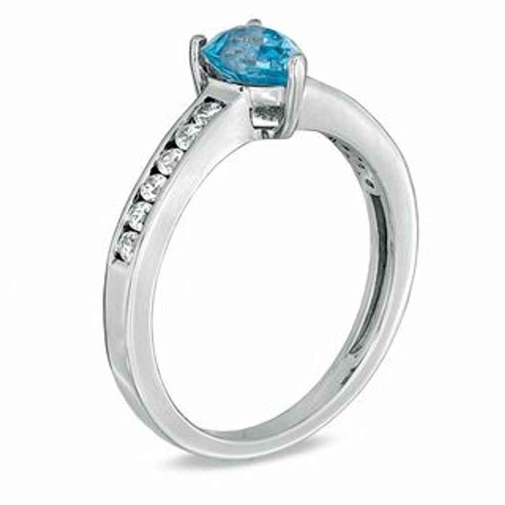 Pear-Shaped Blue Topaz and 0.21 CT. T.W. Diamond Ring in 10K White Gold|Peoples Jewellers