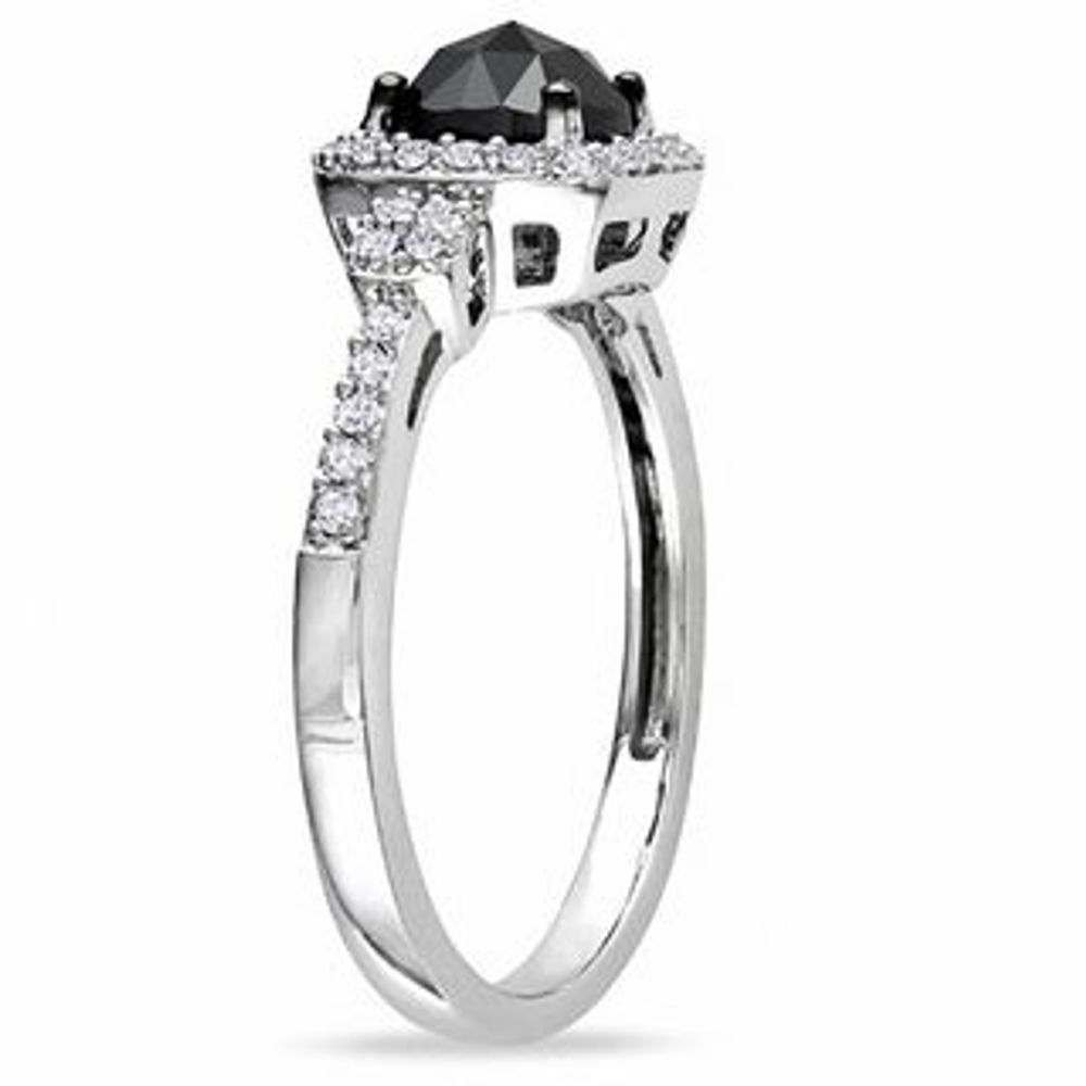 1.00 CT. T.W. Enhanced Black and White Cushion-Cut Diamond Buckle Ring in 14K White Gold|Peoples Jewellers