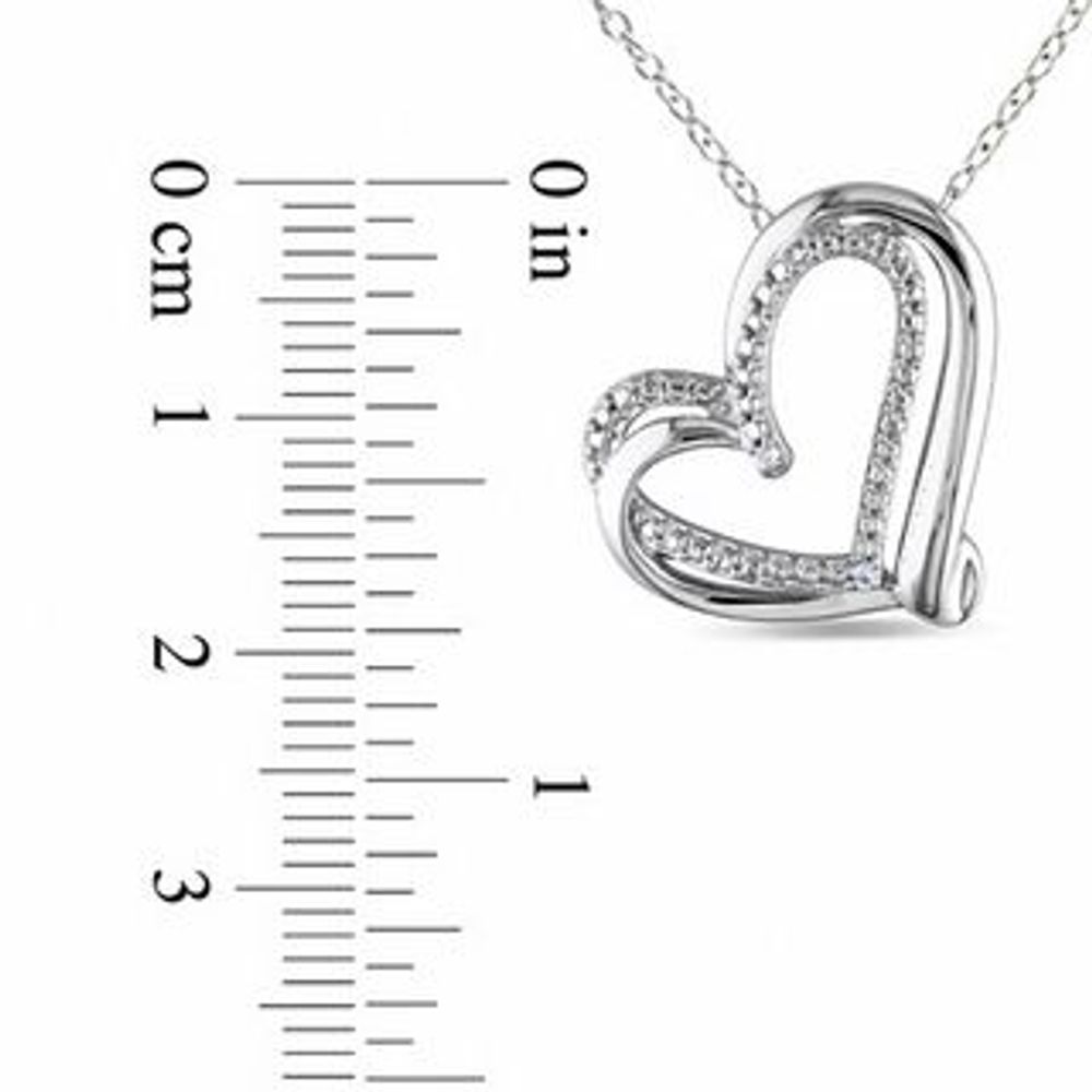 Diamond Accent Tilted Heart Pendant in Sterling Silver|Peoples Jewellers