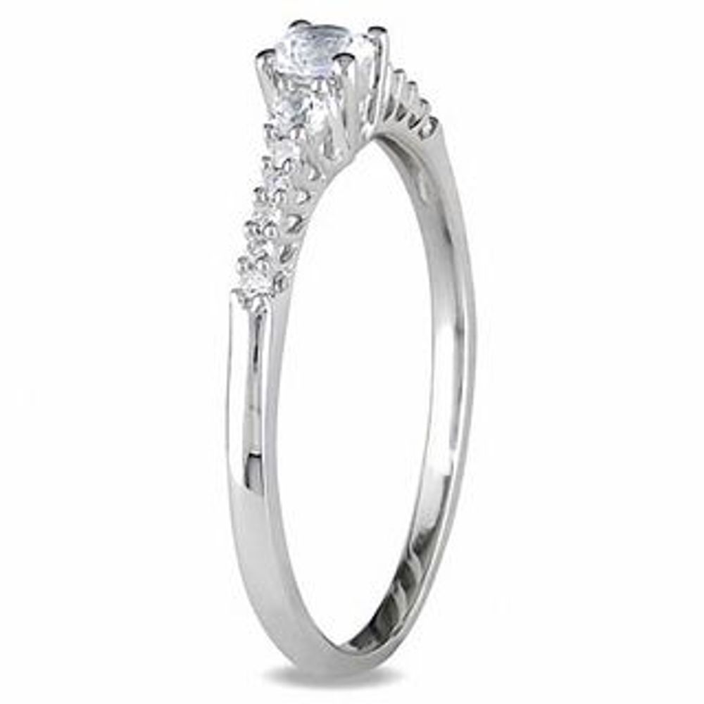 White Lab-Created Sapphire and 0.05 CT. T.W. Diamond Promise Ring in Sterling Silver|Peoples Jewellers