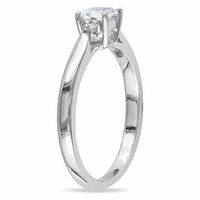 Princess-Cut White Lab-Created Sapphire and 0.04 CT. T.W. Diamond Promise Ring in Sterling Silver|Peoples Jewellers