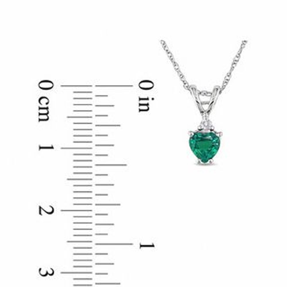 5.0mm Heart-Shaped Lab-Created Emerald and Diamond Accent Pendant in 10K White Gold - 17"|Peoples Jewellers