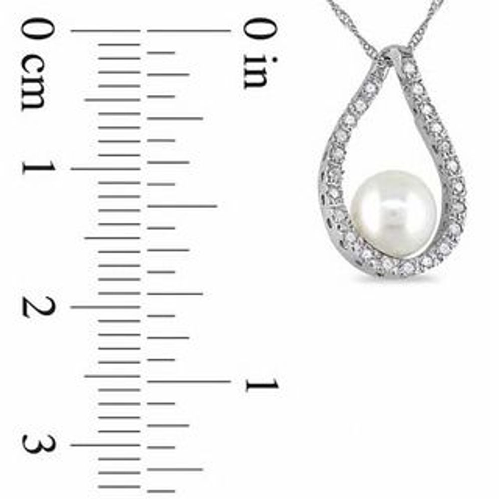 6.0-7.0mm Freshwater Cultured Pearl and 0.115 CT. T.W. Diamond Loop Pendant in 14K White Gold-17"|Peoples Jewellers
