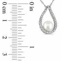 6.0-7.0mm Freshwater Cultured Pearl and 0.115 CT. T.W. Diamond Loop Pendant in 14K White Gold-17"|Peoples Jewellers