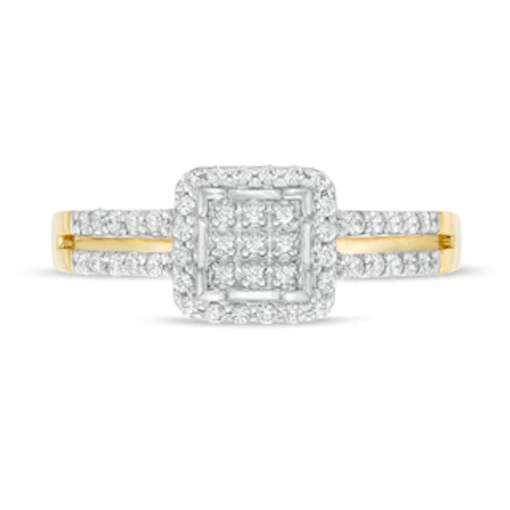 0.25 CT. T.W. Square Multi-Diamond Frame Promise Ring in 10K Gold|Peoples Jewellers