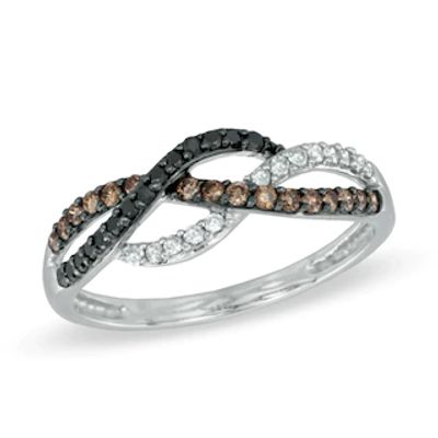 0.34 CT. T.W. Enhanced Black, Champagne and White Diamond Loose Braid Ring in 10K White Gold|Peoples Jewellers