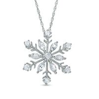 Marquise-Cut and Round White Lab-Created Sapphire Snowflake Pendant in Sterling Silver|Peoples Jewellers