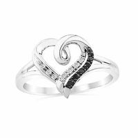 0.05 CT. T.W. Black and White Diamond Heart Promise Ring in Sterling Silver|Peoples Jewellers