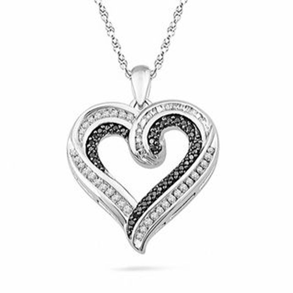 0.50 CT. T.W. Enhanced Black and White Diamond Heart-Shaped Pendant in Sterling Silver|Peoples Jewellers