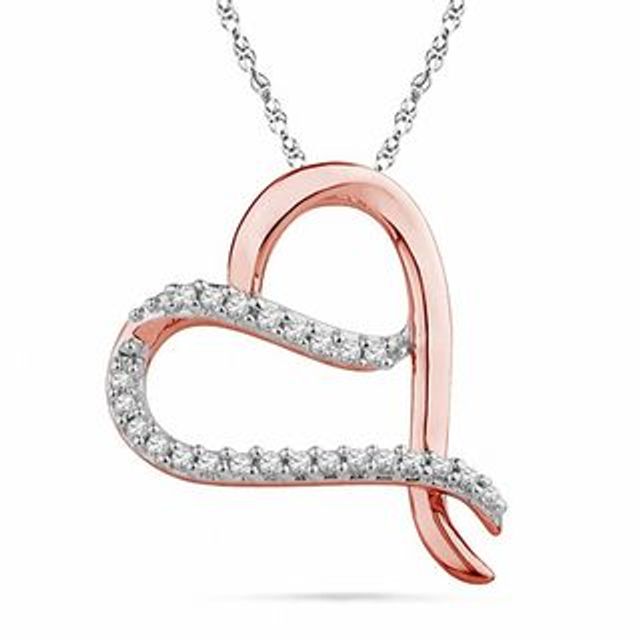 0.12 CT. T.W. Diamond Tilted Heart Pendant in 10K Rose Gold|Peoples Jewellers