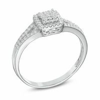 0.25 CT. T.W. Diamond Square Frame Split Shank Promise Ring in Sterling Silver|Peoples Jewellers