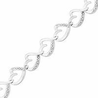 0.16 CT. T.W. Diamond Tilted Heart Link Bracelet in Sterling Silver|Peoples Jewellers