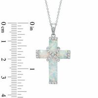 Lab-Created Opal and White Sapphire Cross Pendant in Sterling Silver|Peoples Jewellers