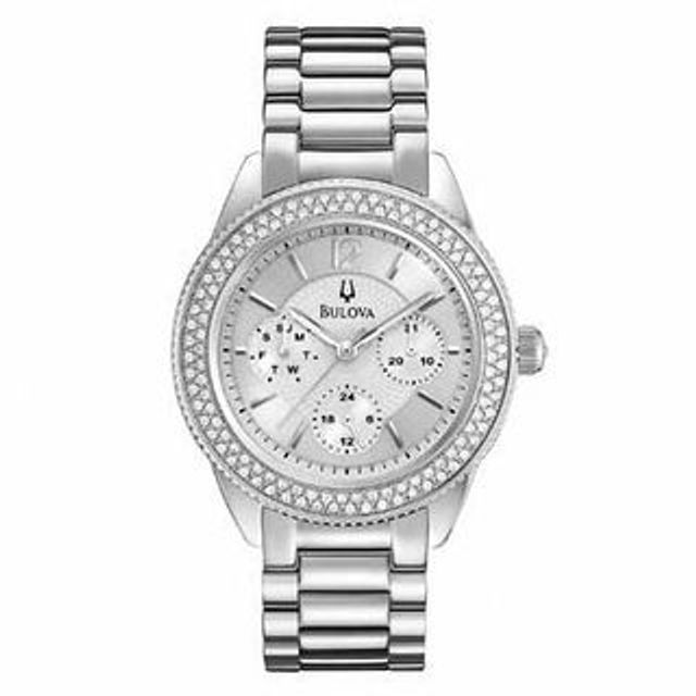 Ladies' Bulova Crystal Accent Watch with Silver-Tone Dial (Model: 96N102)|Peoples Jewellers