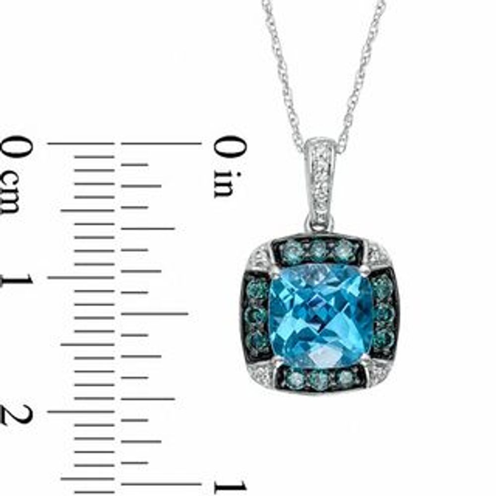 8.0mm Cushion-Cut Swiss Blue Topaz and 0.32 CT. T.W. Enhanced Blue and White Diamond Frame Pendant in 10K White Gold|Peoples Jewellers