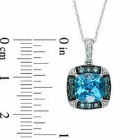 8.0mm Cushion-Cut Swiss Blue Topaz and 0.32 CT. T.W. Enhanced Blue and White Diamond Frame Pendant in 10K White Gold|Peoples Jewellers