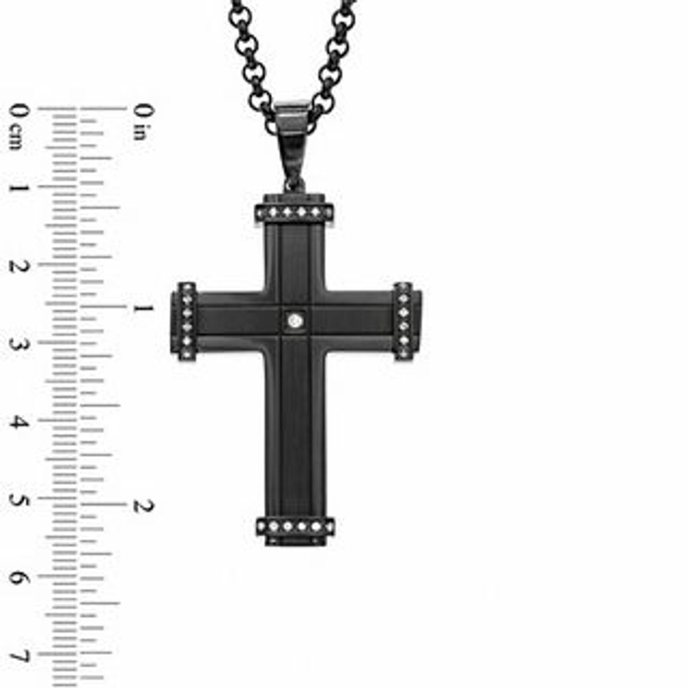 Men's 0.15 CT. T.W. Diamond Cross Pendant in Black IP Stainless Steel - 24"|Peoples Jewellers