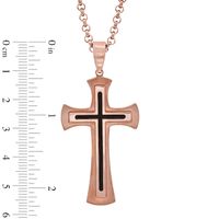 Men's Stacked Cross Pendant in Black Resin and Rose-Tone IP Stainless Steel - 24"|Peoples Jewellers