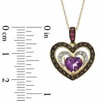Heart-Shaped Amethyst, Smoky Quartz, Pink Tourmaline and Diamond Accent Triple Heart Pendant in 10K Gold|Peoples Jewellers
