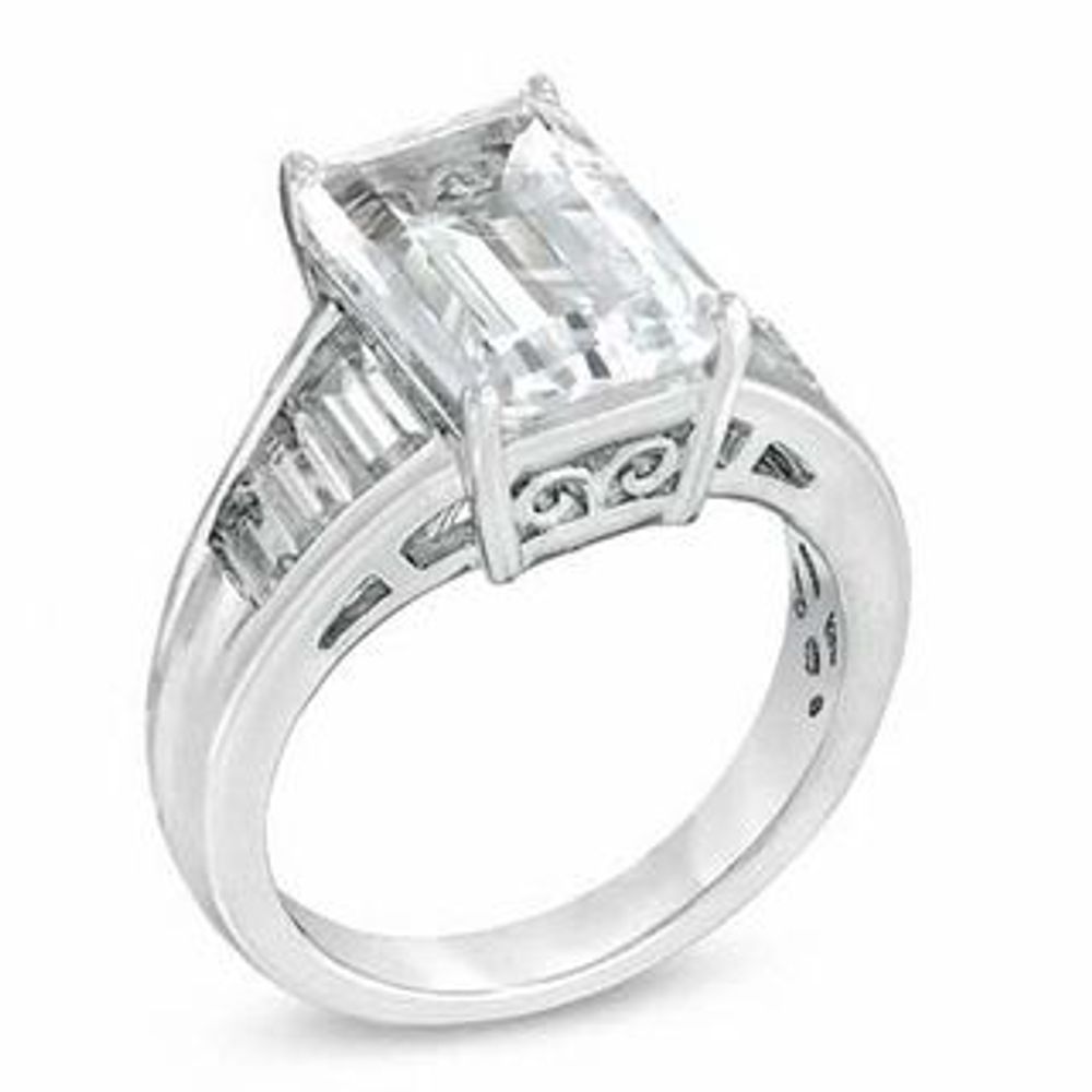 Emerald-Cut Lab-Created White Sapphire Ring in Sterling Silver|Peoples Jewellers