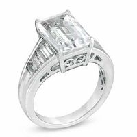 Emerald-Cut Lab-Created White Sapphire Ring in Sterling Silver|Peoples Jewellers