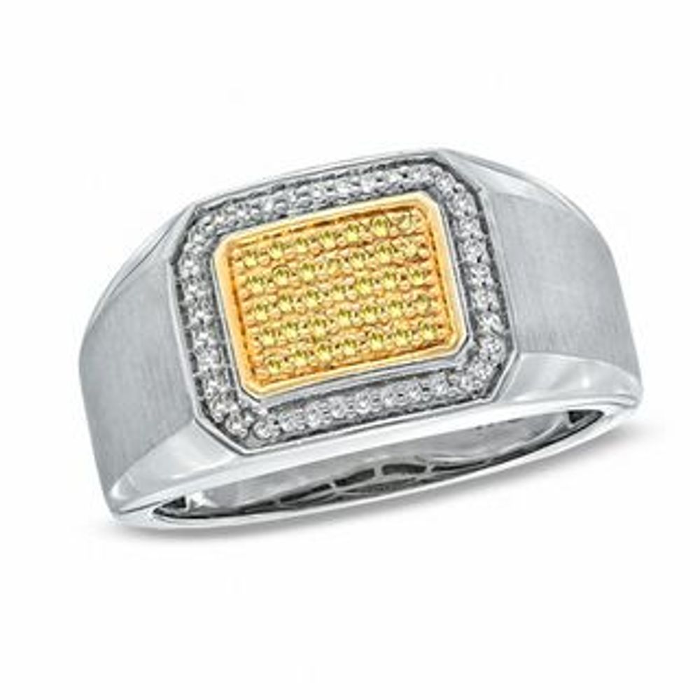 Men's 0.25 CT. T.W. Enhanced Yellow and White Diamond Ring in Sterling Silver with Yellow Rhodium|Peoples Jewellers
