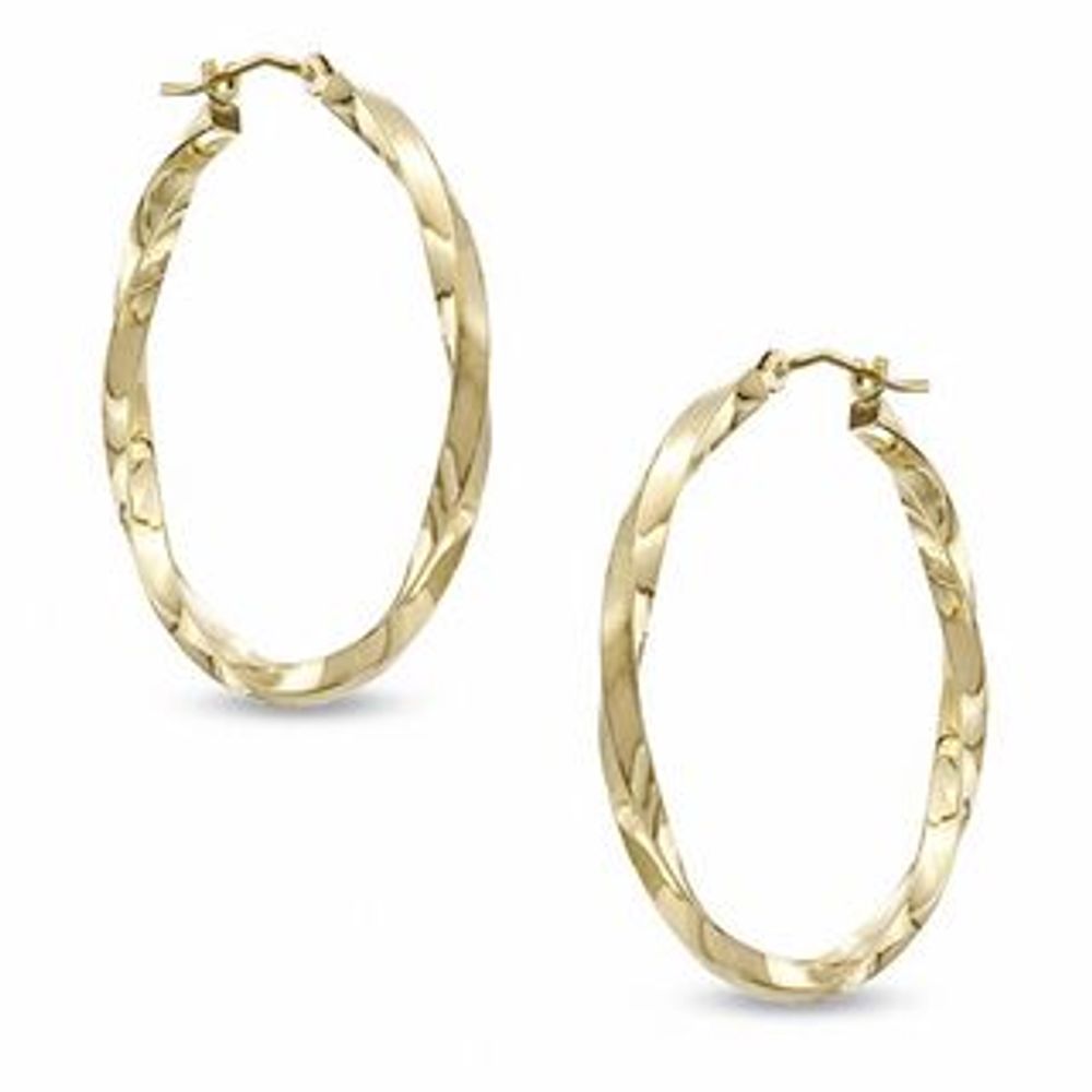 30mm Square Twist Hoop Earrings in 14K Gold|Peoples Jewellers