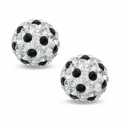 Black and White Crystal Ball Stud Earrings in 14K White Gold|Peoples Jewellers