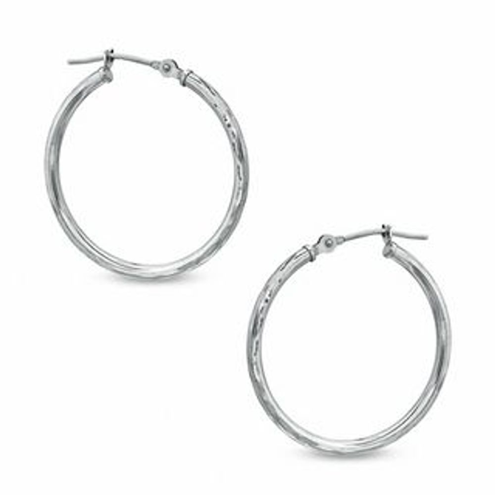 25mm Diamond-Cut Hoop Earrings in 14K White Gold|Peoples Jewellers