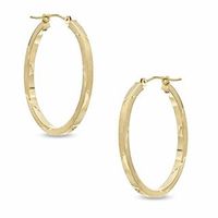 30mm Square Diamond-Cut Hoop Earrings in 14K Gold|Peoples Jewellers