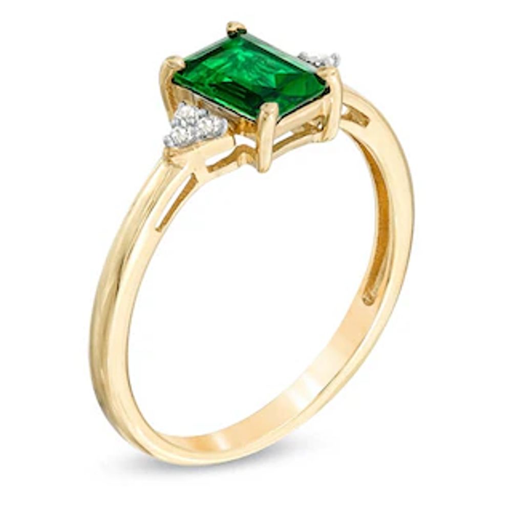 Emerald-Cut Lab-Created Emerald and White Sapphire Ring in 10K Gold|Peoples Jewellers