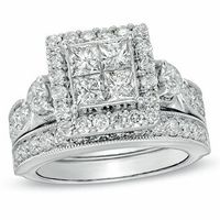 3.00 CT. T.W. Princess-Cut Quad Diamond Square Frame Bridal Set in 14K White Gold|Peoples Jewellers