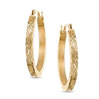 Oval Diamond-Cut Hoop Earrings in 14K Gold|Peoples Jewellers