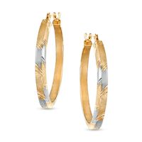 Oval Diamond-Cut Hoop Earrings in 14K Two-Tone Gold|Peoples Jewellers