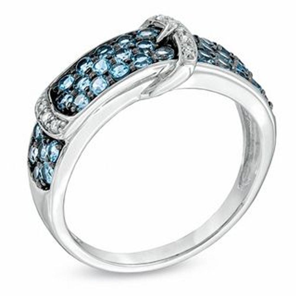 Swiss Blue Topaz and Diamond Accent Buckle Ring in 10K White Gold|Peoples Jewellers