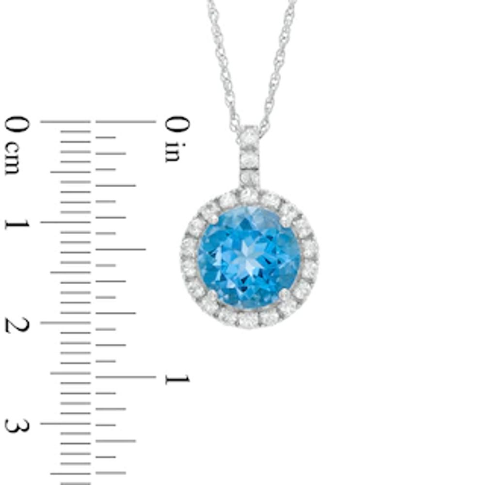 10.0mm Swiss Blue Topaz and Lab-Created White Sapphire Pendant in Sterling Silver|Peoples Jewellers