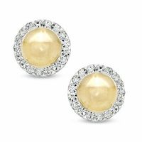 Crystal Framed Button Earrings in 14K Gold|Peoples Jewellers