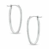 30mm Rectangular Diamond-Cut Hoop Earrings in 14K White Gold|Peoples Jewellers