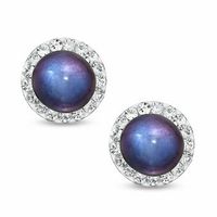 5.75mm Black Freshwater Cultured Pearl and Crystal Earrings in 14K Gold|Peoples Jewellers