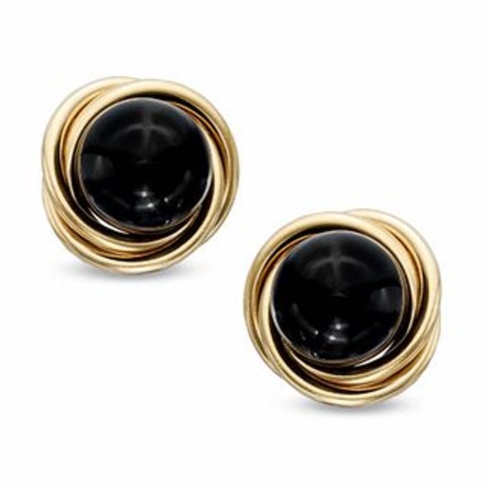 6.0mm Onyx Knot Frame Earrings in 14K Gold|Peoples Jewellers