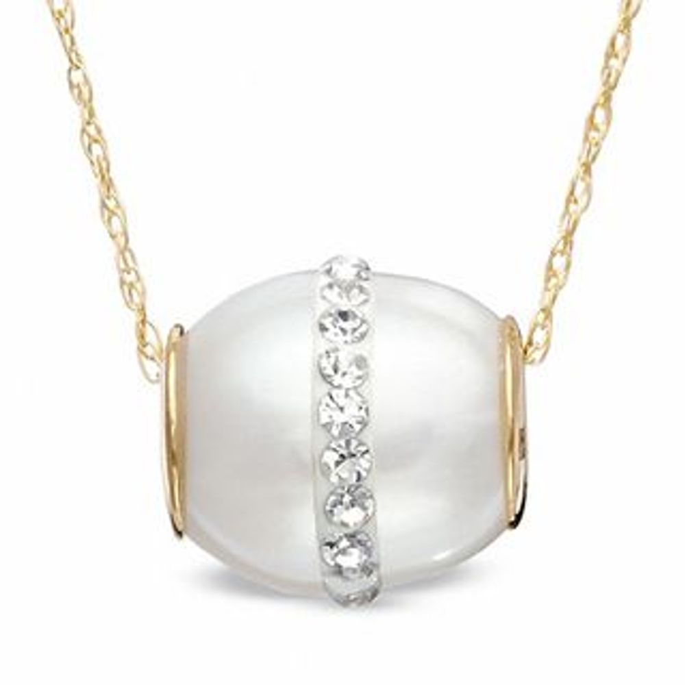 9.0-10.0mm Freshwater Cultured Pearl and Crystal Roller Ball Pendant in 14K Gold|Peoples Jewellers