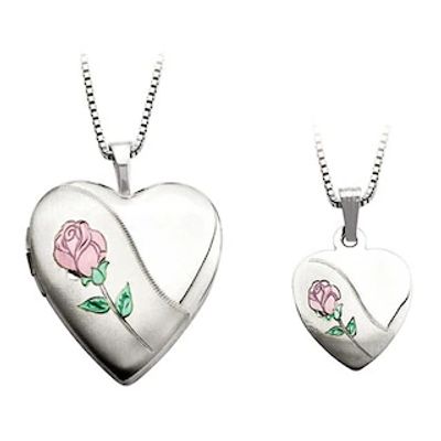 Mother and Daughter Matching Rose Heart Locket and Pendant Set in Sterling Silver|Peoples Jewellers