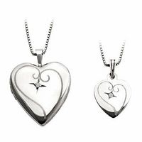 Diamond Accent Mother and Daughter Matching Heart Locket and Pendant Set in Sterling Silver|Peoples Jewellers