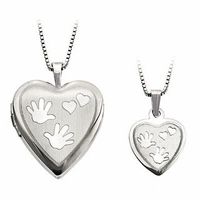 Mother and Daughter Matching Hand Print Heart Locket and Pendant Set in Sterling Silver|Peoples Jewellers